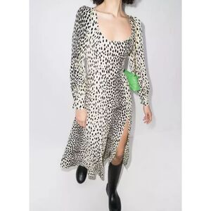 Reformation Alessi Dress in Cheetah, L/S Midi Dress with Slit, Sz 2 (Fits 4-6)